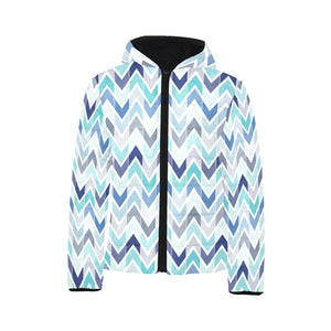 zigzag chevron blue pattern Kids' Boys' Girls' Padded Hooded Jacket