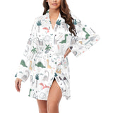 Cute cartoon dinosaurs tree pattern Women's Long Sleeve Belted Night Robe