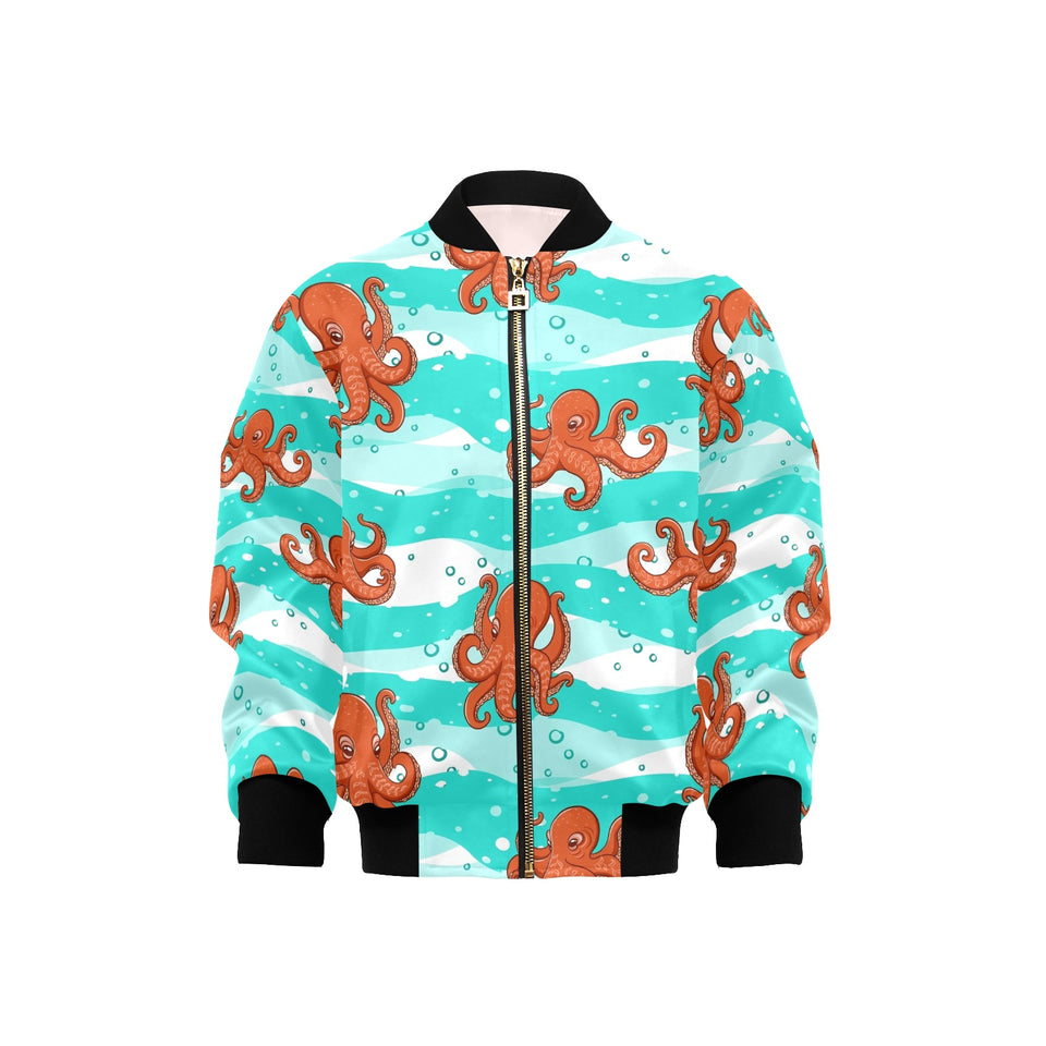 Octopuses sea wave background Kids' Boys' Girls' Bomber Jacket