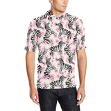Zebra pink flower background Men's All Over Print Polo Shirt