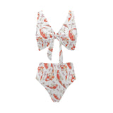 Watercolor Koi Fish Carp Fish pattern Chest Bowknot High Waisted Bikini Swimsuit