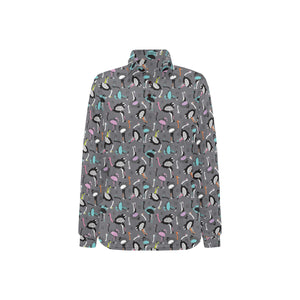 Ostrich Pattern Print Design 01 Women's Long Sleeve Polo Shirt