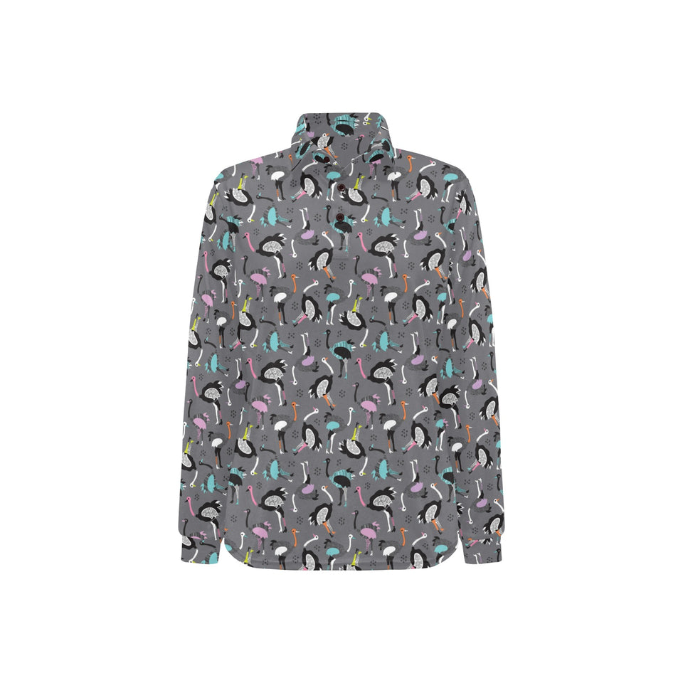 Ostrich Pattern Print Design 01 Women's Long Sleeve Polo Shirt