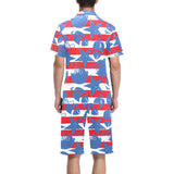 American football ball star stripes pattern Men's V-Neck Short Pajama Set