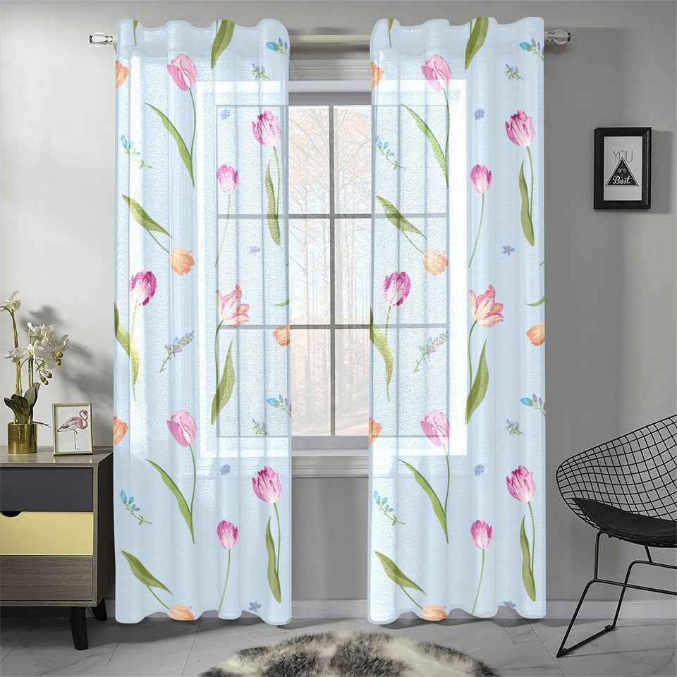Watercolor Tulips pattern Gauze Curtain