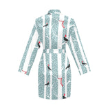 Crows christmas hat scarf Women's Long Sleeve Belted Night Robe