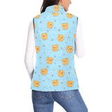 Brown cute pomeranian blue blackground Women's Padded Vest