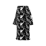 Saxophone music notes treble clef black white them Blanket Robe with Sleeves