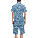 Hand drawn sailboat pattern Men's V-Neck Short Pajama Set