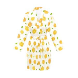 oranges leaves pattern Women's Long Sleeve Belted Night Robe
