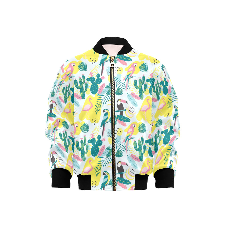 Cute parrot toucan flamingo cactus exotic leaves p Kids' Boys' Girls' Bomber Jacket