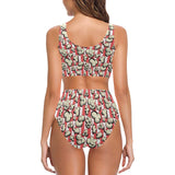 Popcorn Pattern Print Design 05 Chest Bowknot High Waisted Bikini Swimsuit