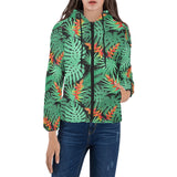 heliconia flower palm monstera leaves black backgr Women's Padded Hooded Jacket