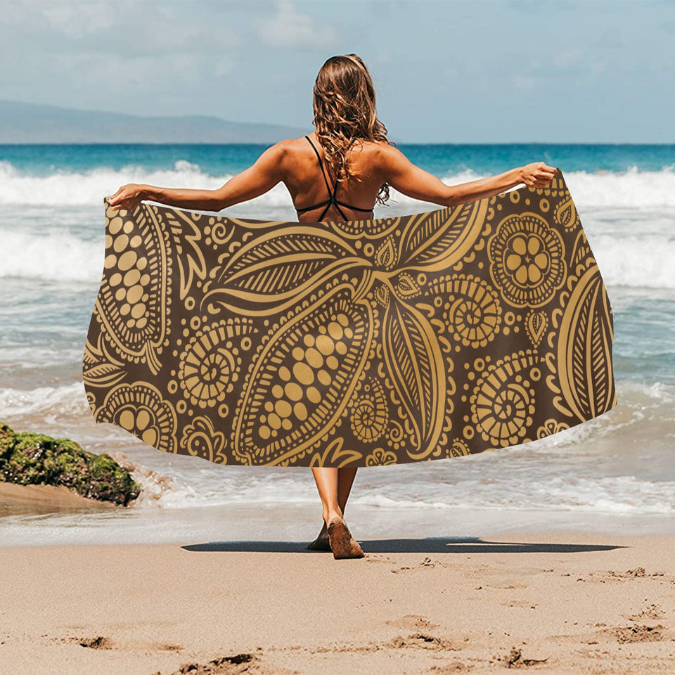 cacao beans tribal polynesian pattern background Beach Towel