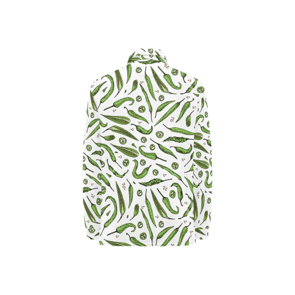 Hand drawn sketch style green Chili peppers patter Women's Long Sleeve Polo Shirt