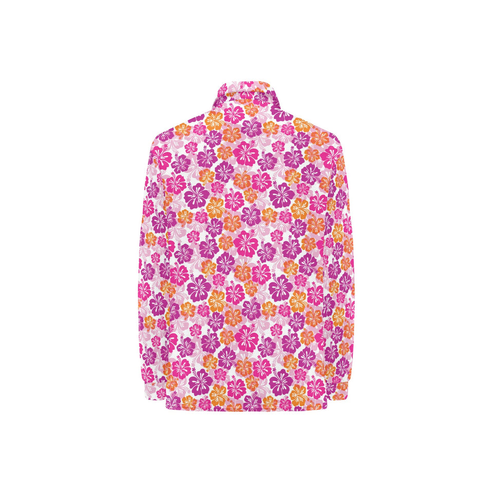 Hibiscus Pattern Print Design 01 Women's Long Sleeve Polo Shirt