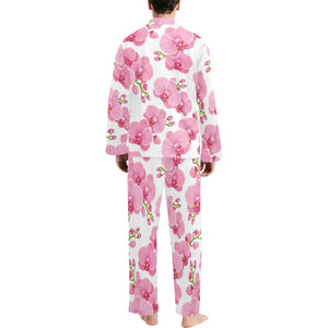 pink purple orchid pattern background Men's Long Pajama Set