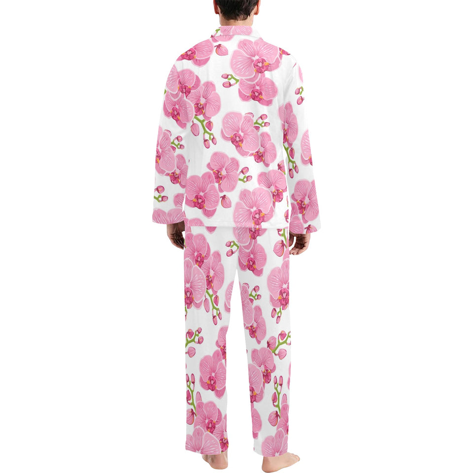 pink purple orchid pattern background Men's Long Pajama Set