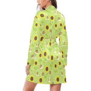 Snail Pattern Print Design 01 Women's Long Sleeve Belted Night Robe