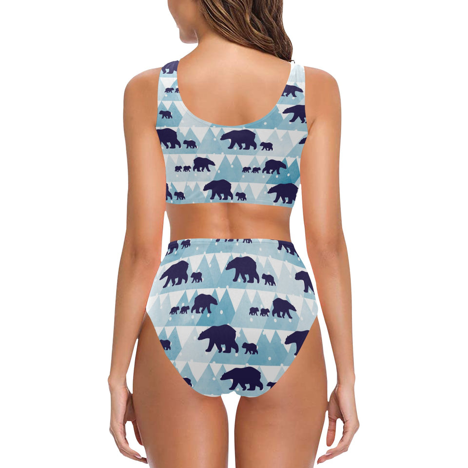 polar bear winter snow pattern Chest Bowknot High Waisted Bikini Swimsuit
