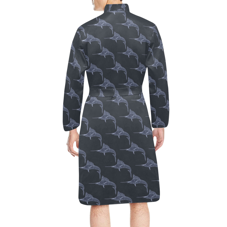 Swordfish Pattern Print Design 03 Men's Long Sleeve Belted Night Robe