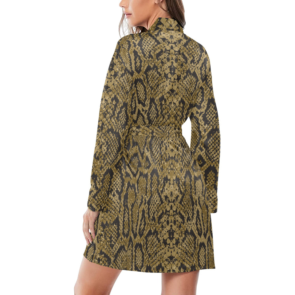 Snake skin pattern Women's Long Sleeve Belted Night Robe