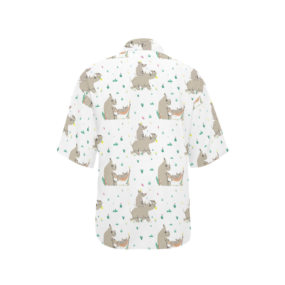 Cute Rhino pattern background Women's All Over Print Hawaiian Shirt