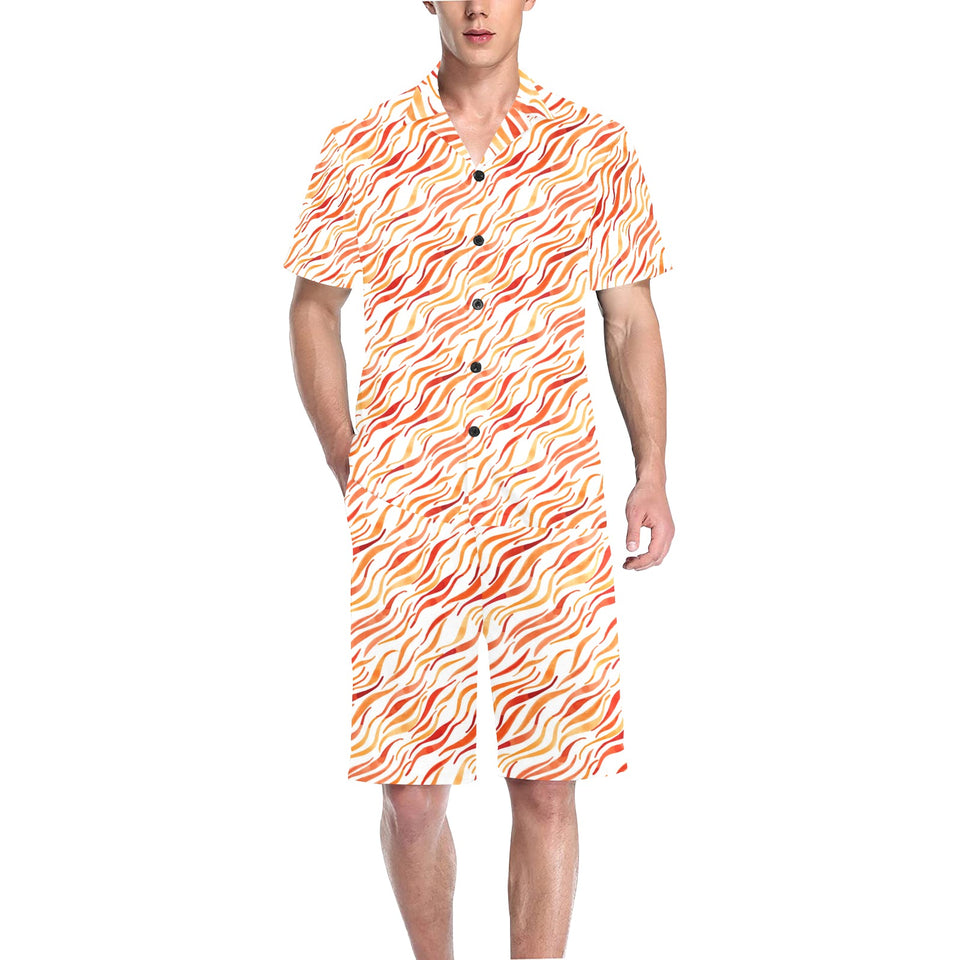 Fire flame watercolor pattern Men's V-Neck Short Pajama Set