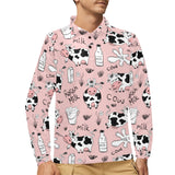 Cows milk product pink background Men's Long Sleeve Polo Shirt