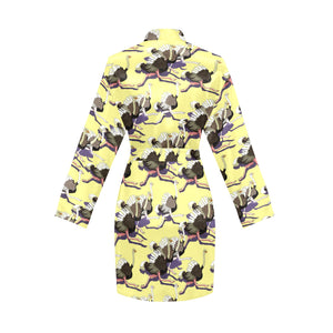 Ostrich Pattern Print Design 04 Women's Long Sleeve Belted Night Robe