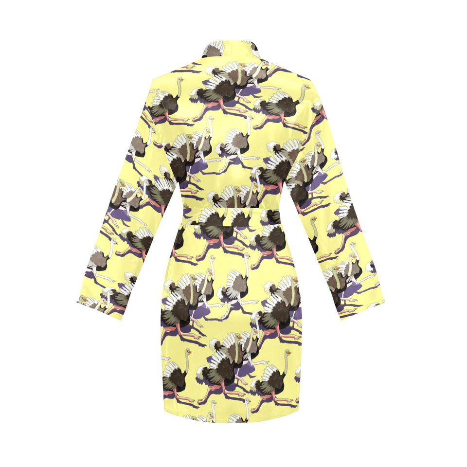 Ostrich Pattern Print Design 04 Women's Long Sleeve Belted Night Robe