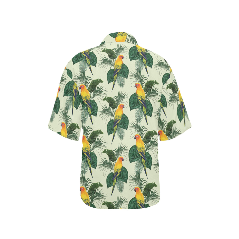 Beautiful parrot palm leaves pattern Women's All Over Print Hawaiian Shirt
