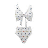 Cute helicopter star pattern Chest Bowknot High Waisted Bikini Swimsuit