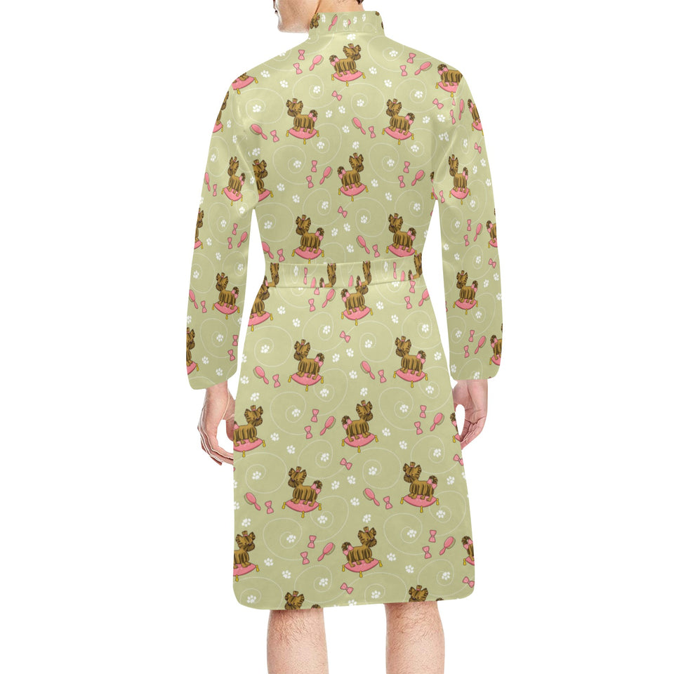 Yorkshire Terrier Pattern Print Design 01 Men's Long Sleeve Belted Night Robe