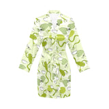 Cute frog dragonfly pattern Women's Long Sleeve Belted Night Robe