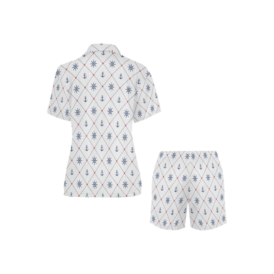 Anchor rudder nautical design pattern Women's V-Neck Short Pajama Set