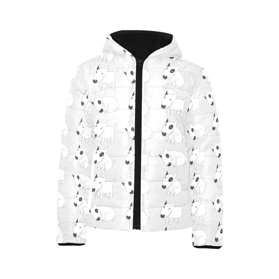Bull Terrier Pattern Print Design 01 Kids' Boys' Girls' Padded Hooded Jacket