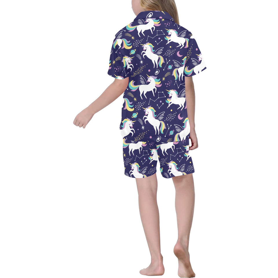 Hand drawn cute unicorn star planet Kids' Boys' Girls' V-Neck Short Pajama Set