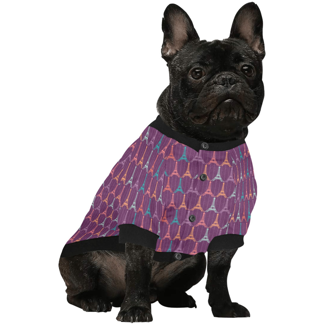 Eiffel Tower Pattern Print Design 05 All Over Print Pet Dog Round Neck Fuzzy Shirt