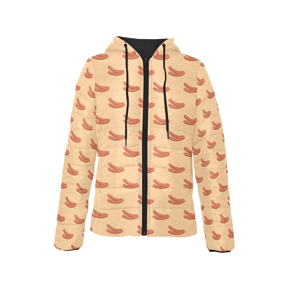 Sausage Pattern Print Design 03 Women's Padded Hooded Jacket