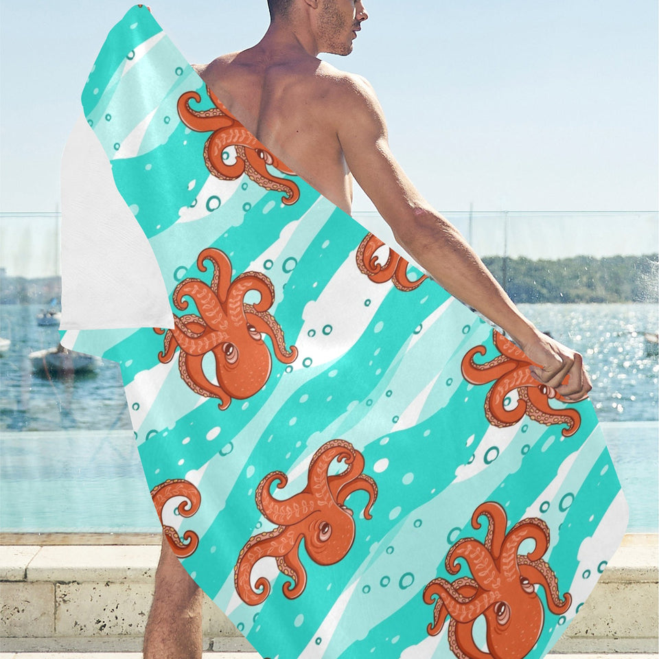 Octopuses sea wave background Beach Towel