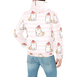 Cute Shiba Inu Dog Apple pattern Men's Padded Hooded Jacket