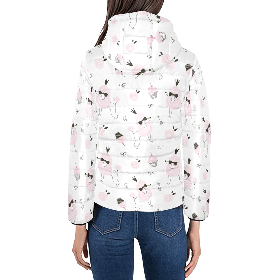 Poodle dog rose cake pattern Women's Padded Hooded Jacket