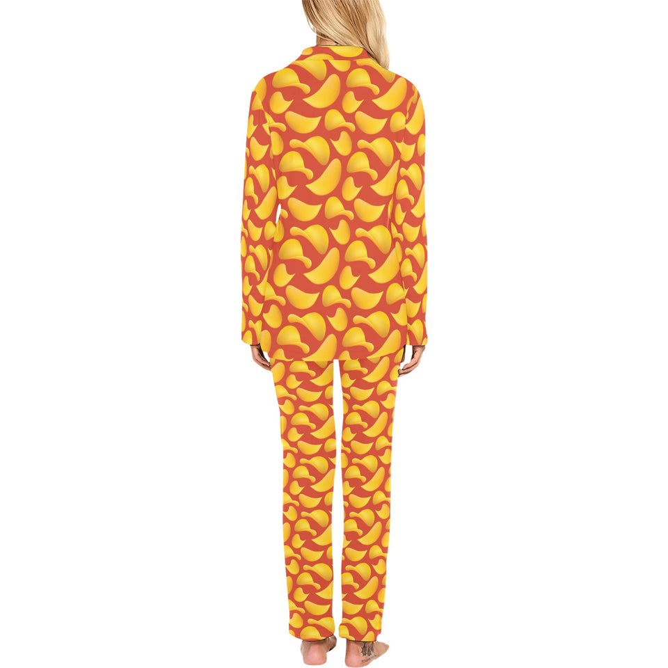 Potato Chips Pattern Print Design 05 Women's Long Pajama Set