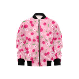 cherry flower pattern pink background Kids' Boys' Girls' Bomber Jacket