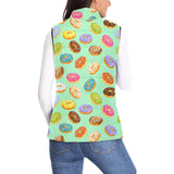Colorful donut pattern green background Women's Padded Vest
