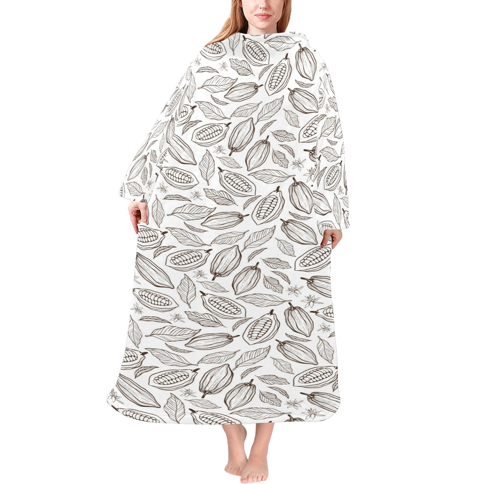 cacao beans leaves pattern Blanket Robe with Sleeves
