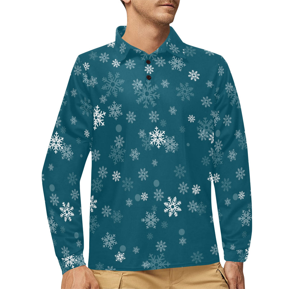 Snowflake pattern dark background Men's Long Sleeve Polo Shirt