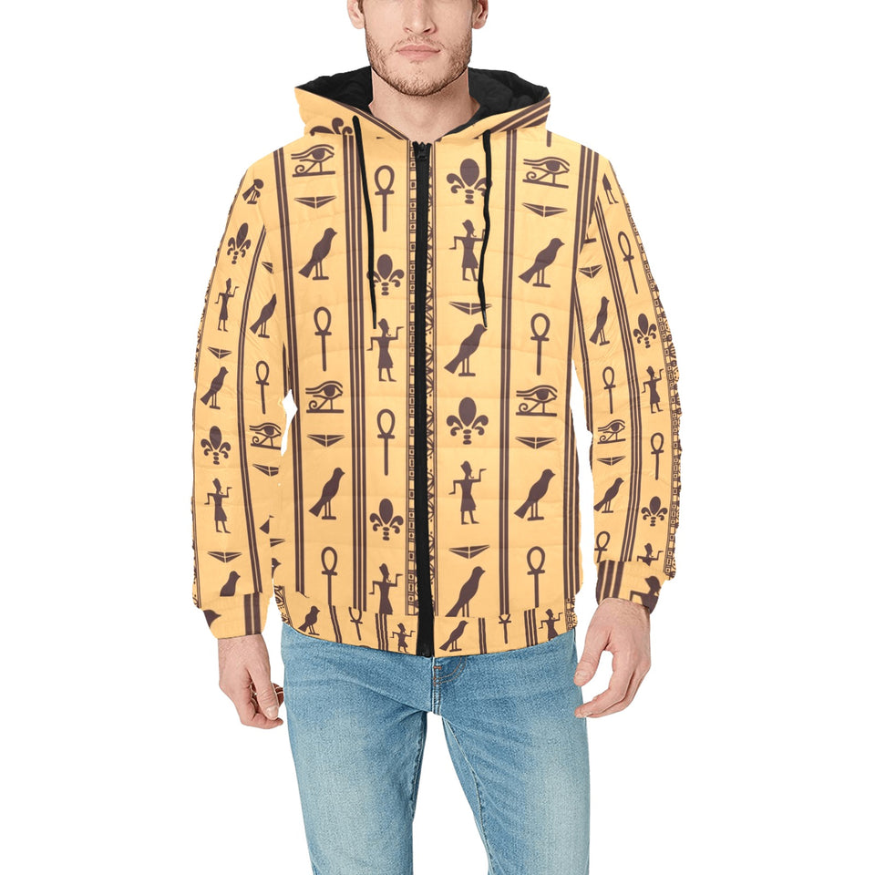 Egypt Hieroglyphics Pattern Print Design 02 Men's Padded Hooded Jacket