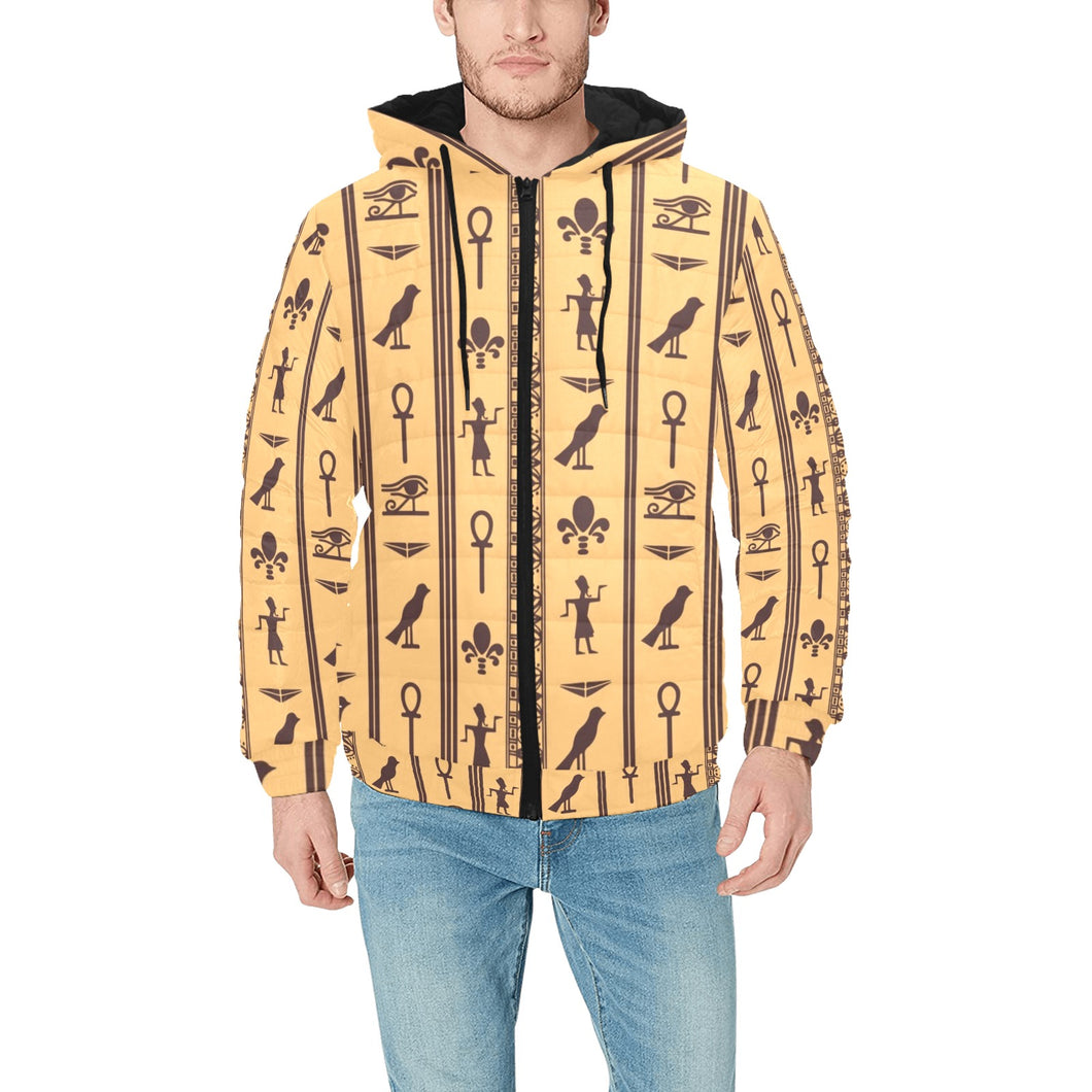 Egypt Hieroglyphics Pattern Print Design 02 Men's Padded Hooded Jacket